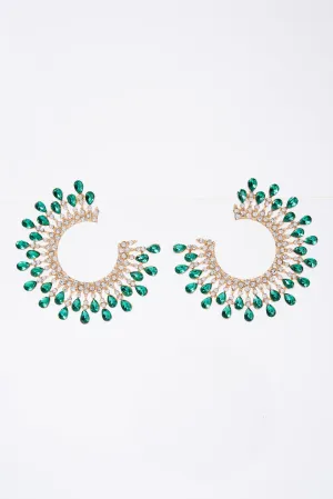 Sunshine Open Circle Crystal  Stud Earrings - Green