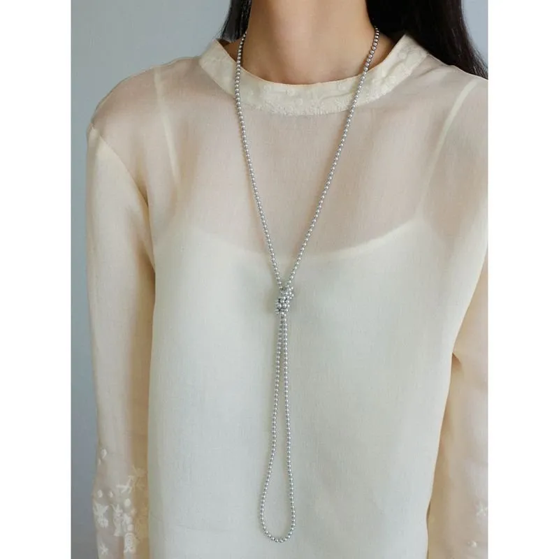 Swarovski Grey 4mm Pearl Long Necklace