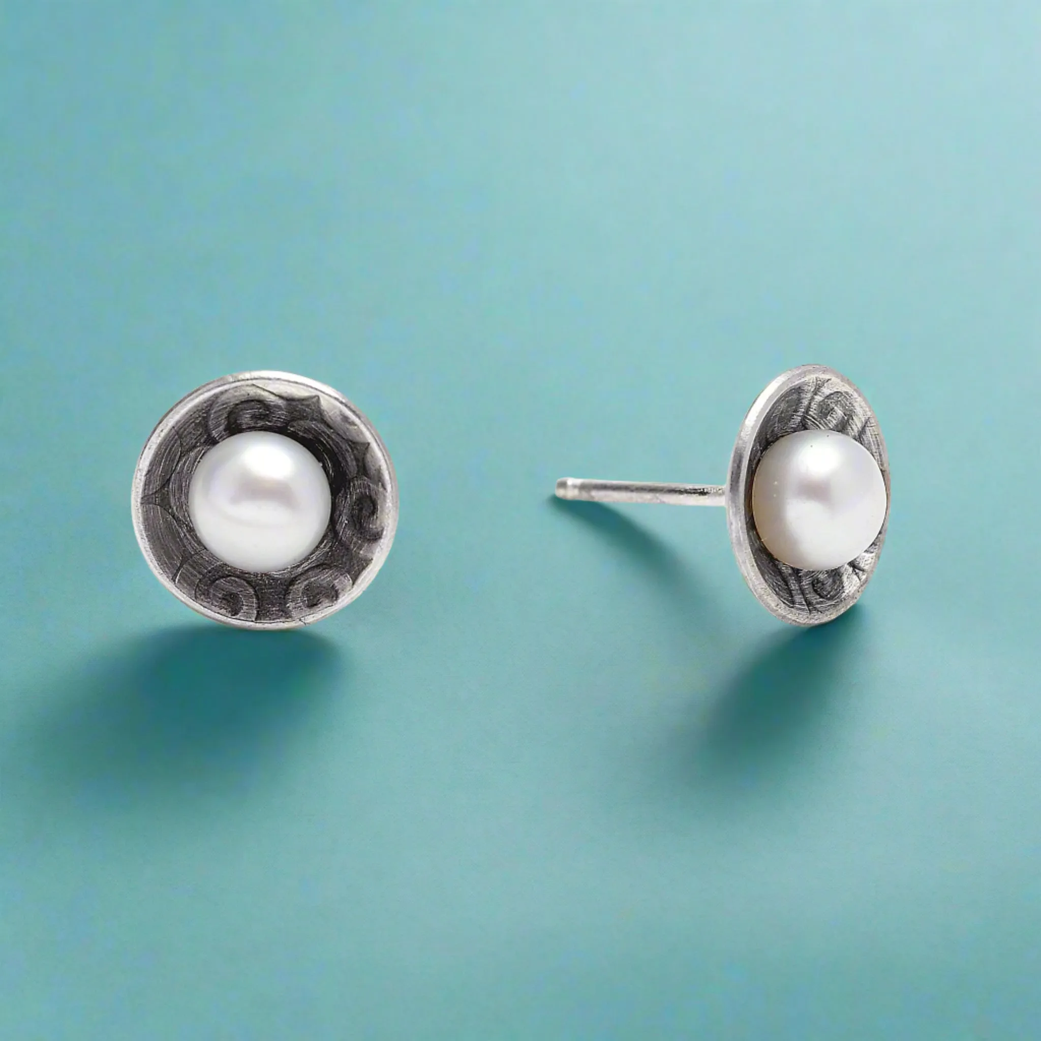 Swirl Disc White Pearl Studs