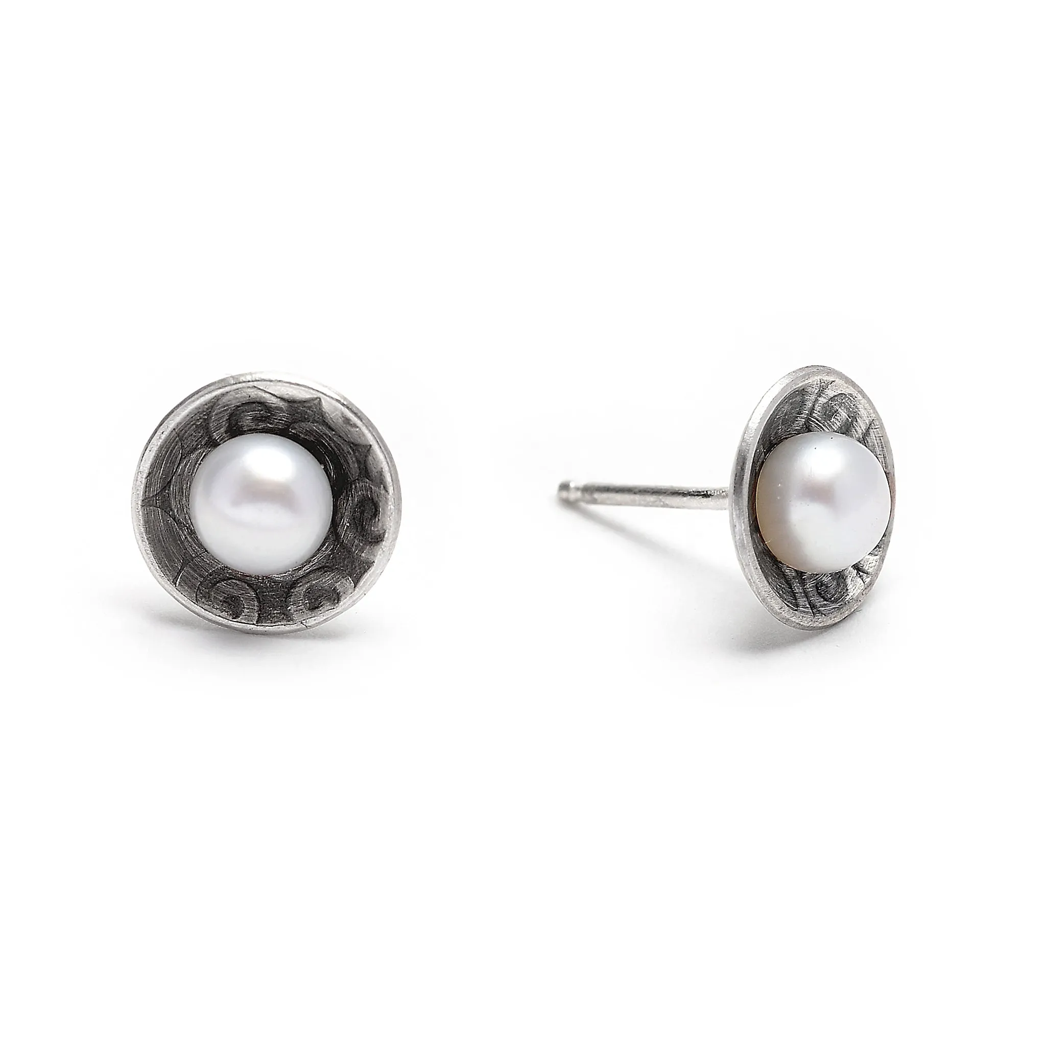 Swirl Disc White Pearl Studs