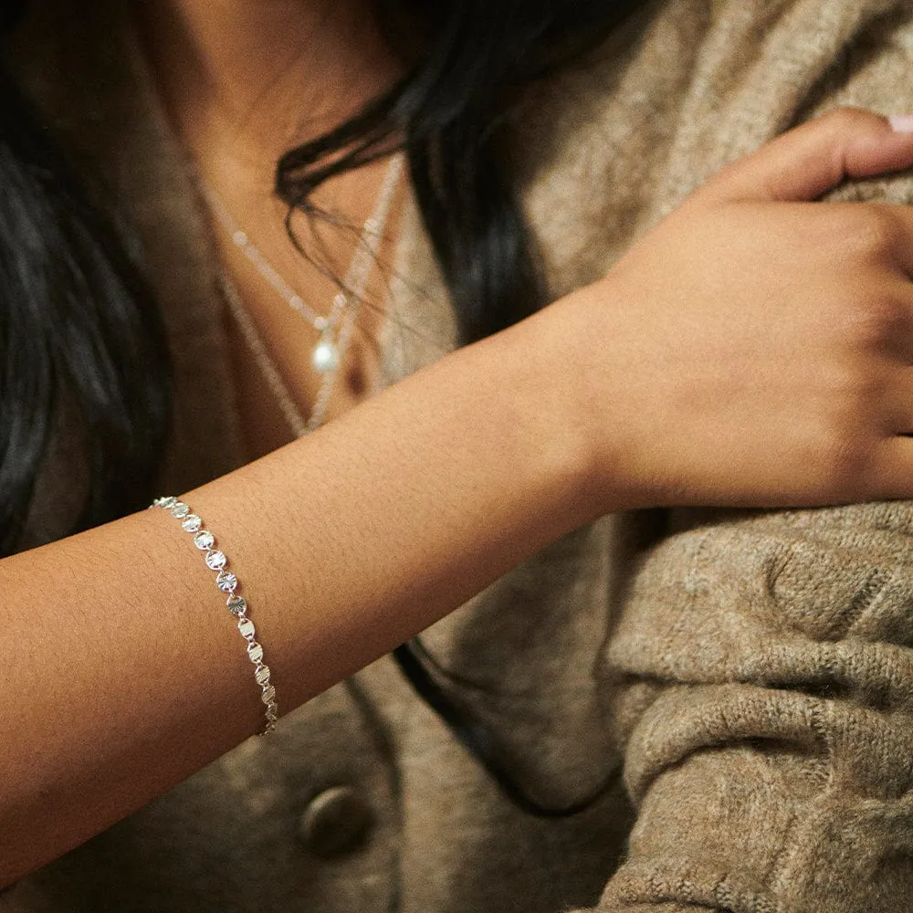 Textured Sunburst Chain Bracelet Sterling Silver