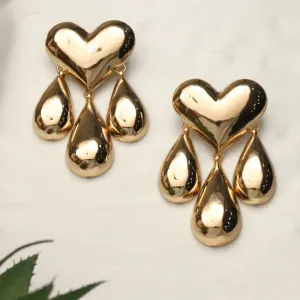 TFC 24K Bold Heart 3 Drop Gold Plated Dangler Earrings