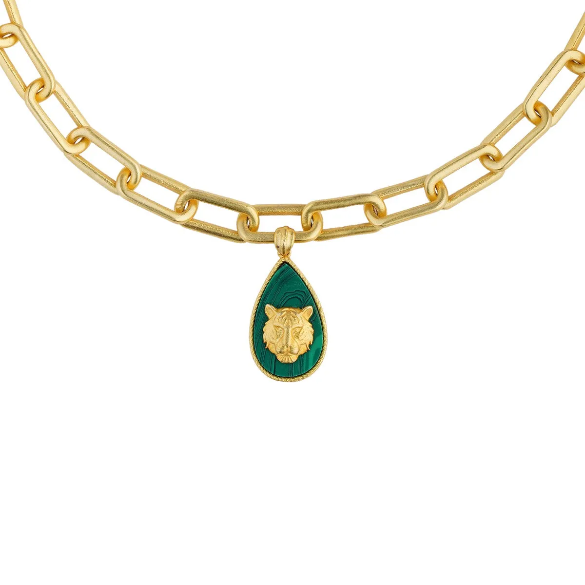 Tigris Charm Tiger Link Necklace with Malachite