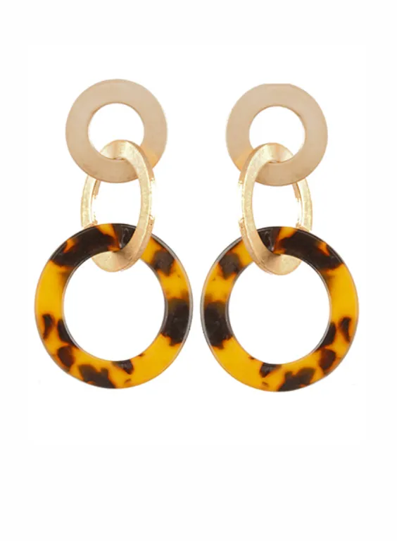 Tortoise Shell and Gold Circle Earrings