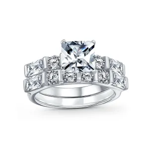 Traditional CZ Baguettes Cocktail Statement Ring with 2CT Princess Cut Solitaire