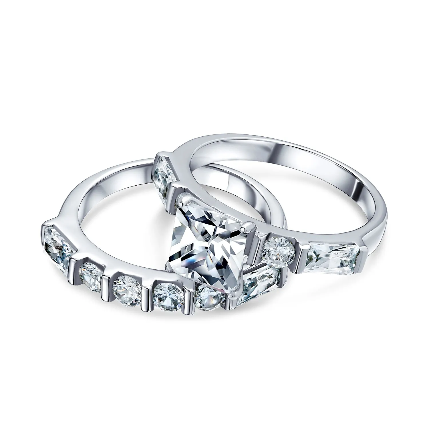 Traditional CZ Baguettes Cocktail Statement Ring with 2CT Princess Cut Solitaire