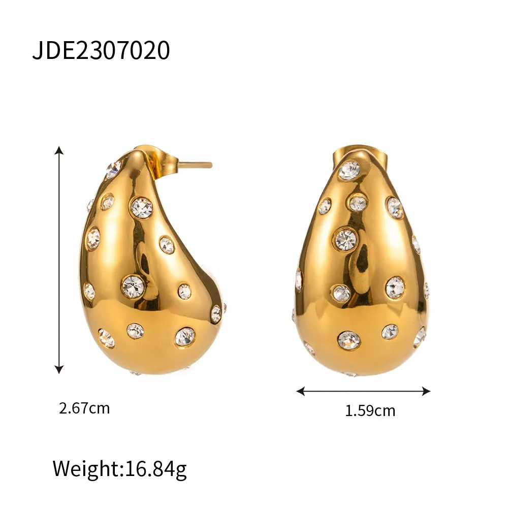 VAIGE Chic Waterproof Gold Stainless Steel Teardrop Hollow Stud Earrings - Trendy Fashion Jewelry Gift