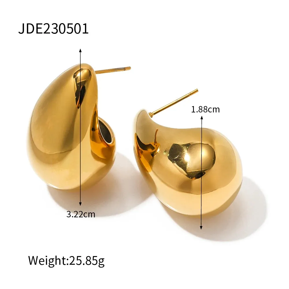 VAIGE Chic Waterproof Gold Stainless Steel Teardrop Hollow Stud Earrings - Trendy Fashion Jewelry Gift