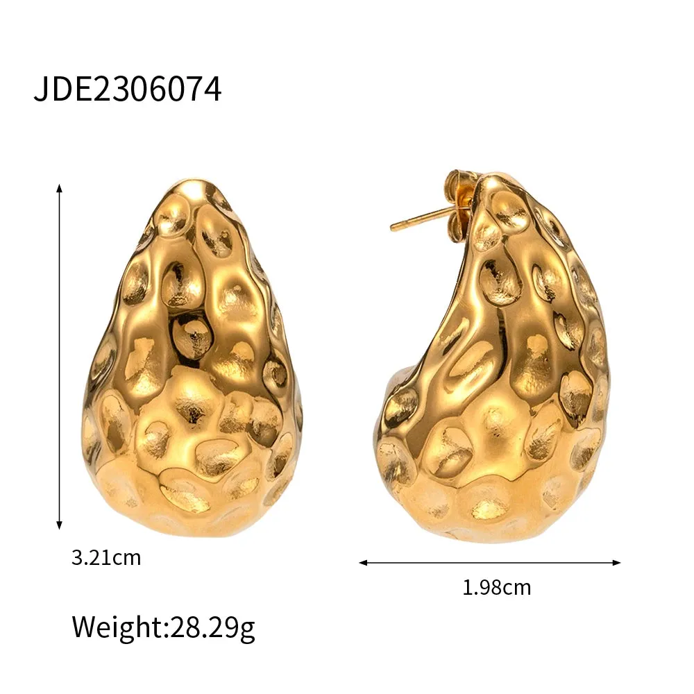 VAIGE Chic Waterproof Gold Stainless Steel Teardrop Hollow Stud Earrings - Trendy Fashion Jewelry Gift