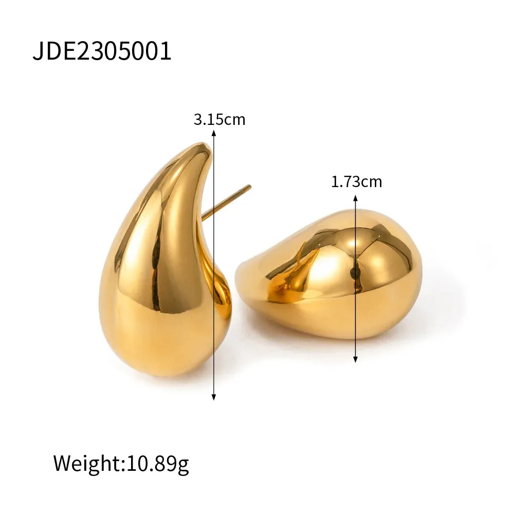 VAIGE Chic Waterproof Gold Stainless Steel Teardrop Hollow Stud Earrings - Trendy Fashion Jewelry Gift