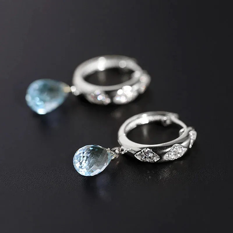 VAIGE Elegant Oval Blue Crystal Drop Earrings with Tourmaline Accents in S925 Sterling Silver and Gold