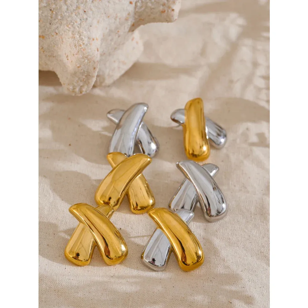 VAIGE Geometric Stainless Steel X Shape Stud Earrings with 18K PVD Gold Plating - Rust Proof and Versatile Daily Jewelry