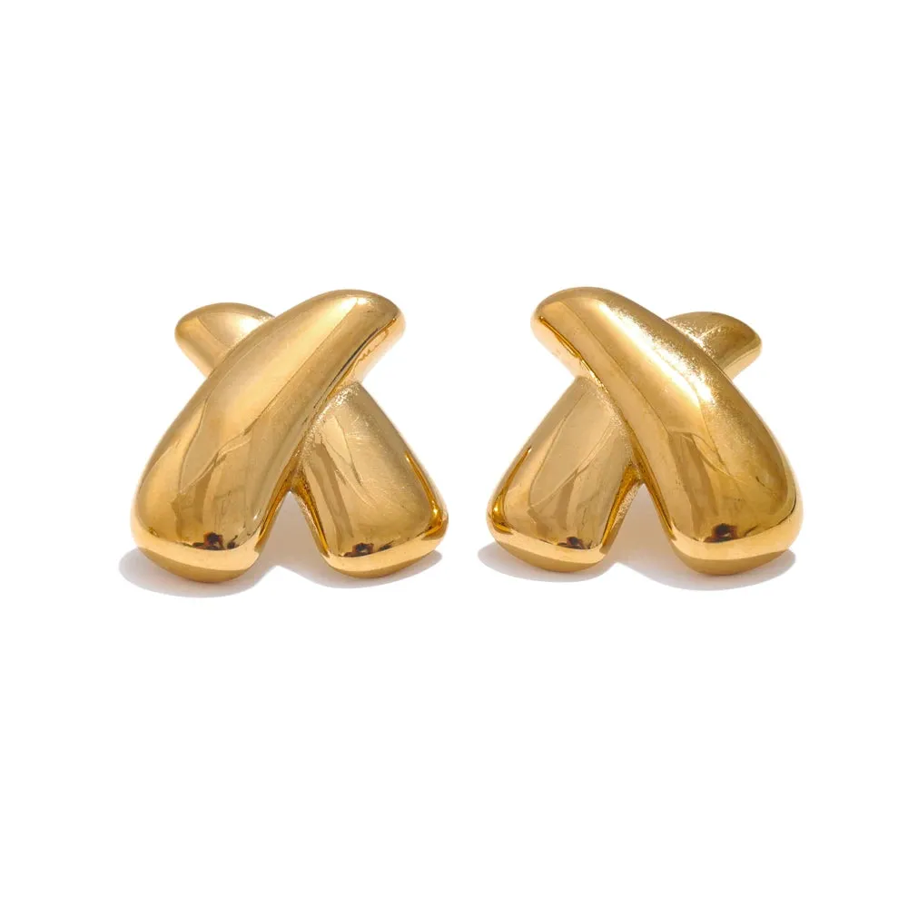 VAIGE Geometric Stainless Steel X Shape Stud Earrings with 18K PVD Gold Plating - Rust Proof and Versatile Daily Jewelry