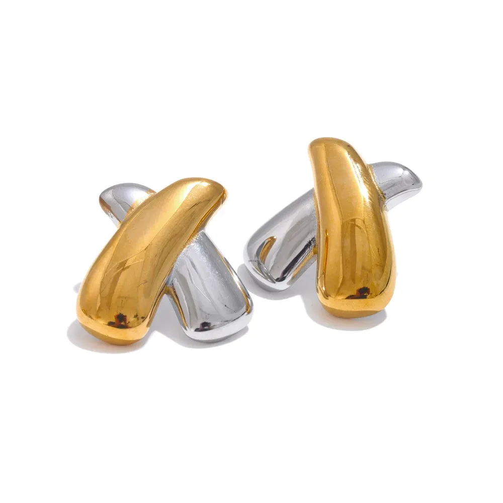 VAIGE Geometric Stainless Steel X Shape Stud Earrings with 18K PVD Gold Plating - Rust Proof and Versatile Daily Jewelry