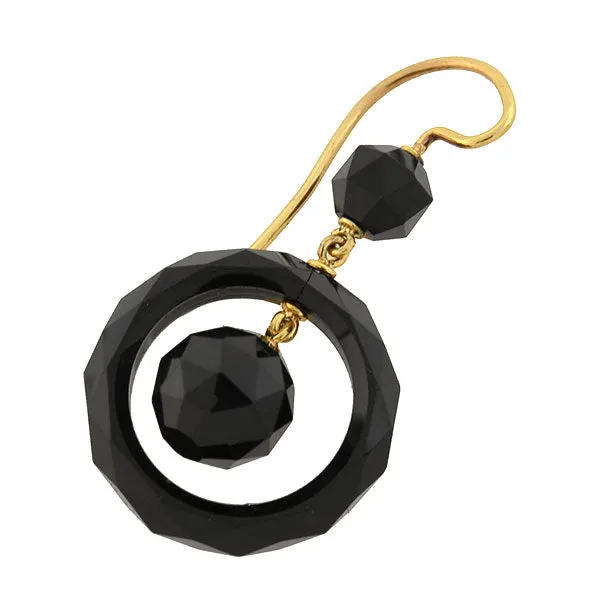 Victorian 14kt Faceted Onyx Ball   Ring Earrings