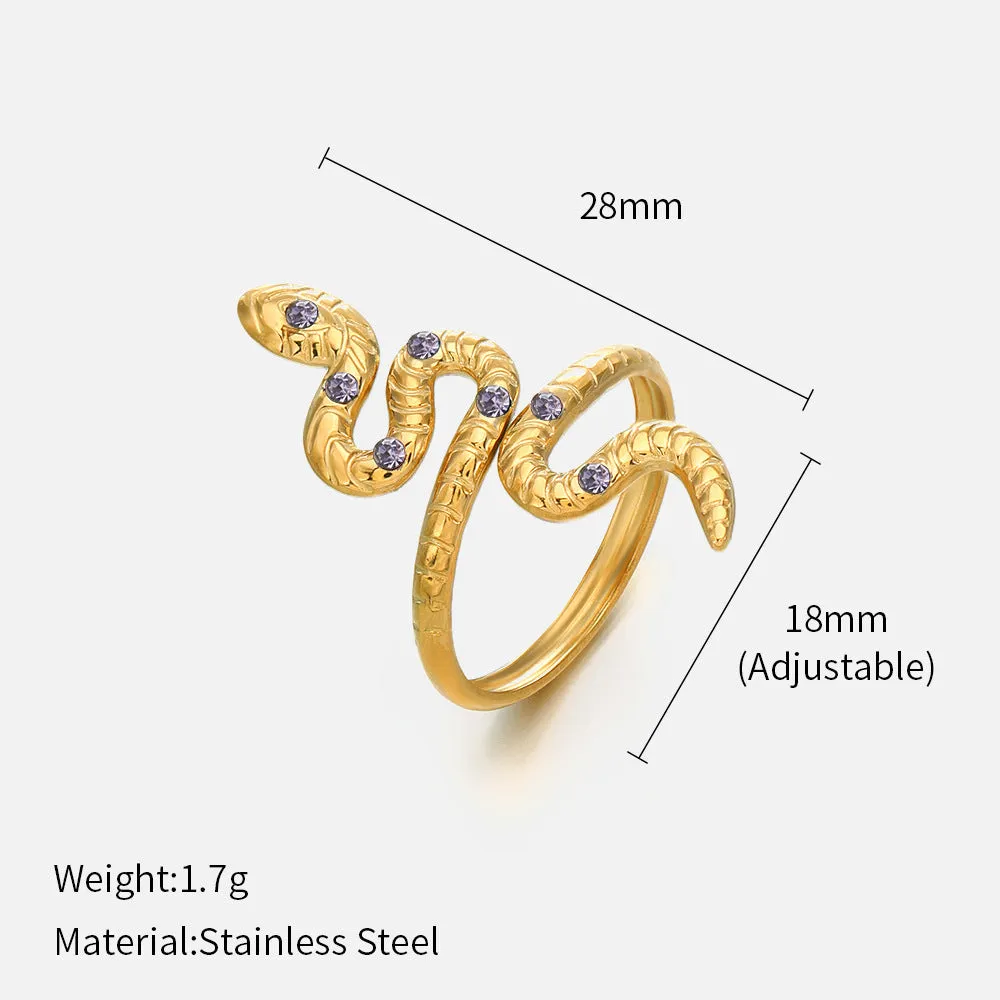 Violet Stone Inlaid Snake Gold Rings JLTR0383