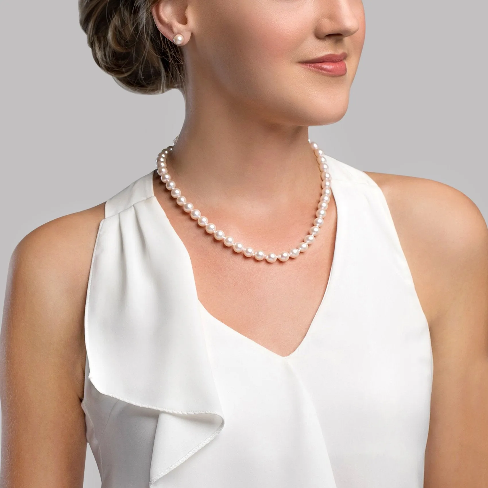 White Japanese Akoya Pearl Necklace, 8.5-9.0mm - AA  Quality