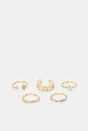 Women Gold Embellished Ring Set (5 Piece)