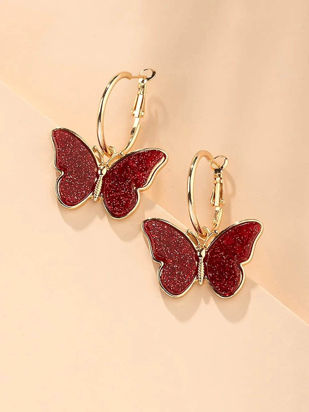 Yellow Chimes Hoop Earrings for Women Fashion Red Butterfly Shaped Hoops Earrings Set | Gold Plated Big Hoops Bali Earrings for Girls | Birthday Gift for Girls & Women Anniversary Gift for Wife